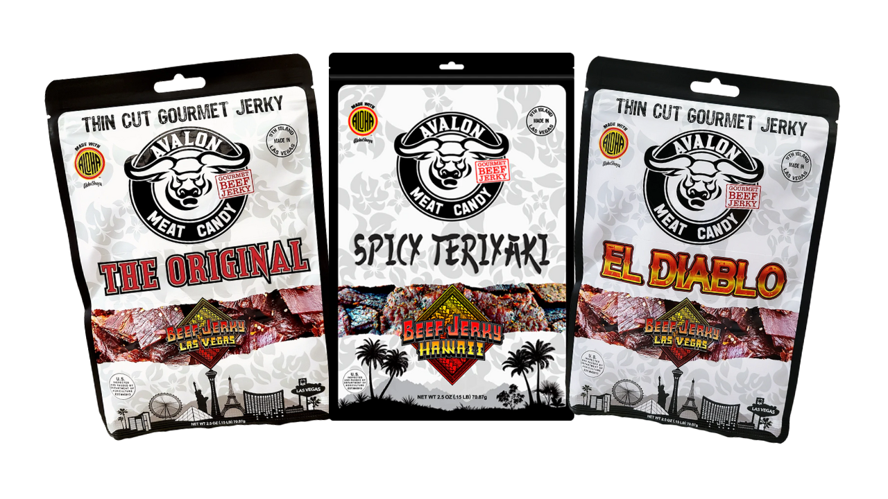 3-Pack Gourmet Beef Jerky – The Original, Spicy Teriyaki, El Diablo – Thinly Sliced Angus, 2.5oz Each – Classic, Hawaiian Style, Ghost Pepper Heat – Hickory, Teriyaki, & Bold Spices