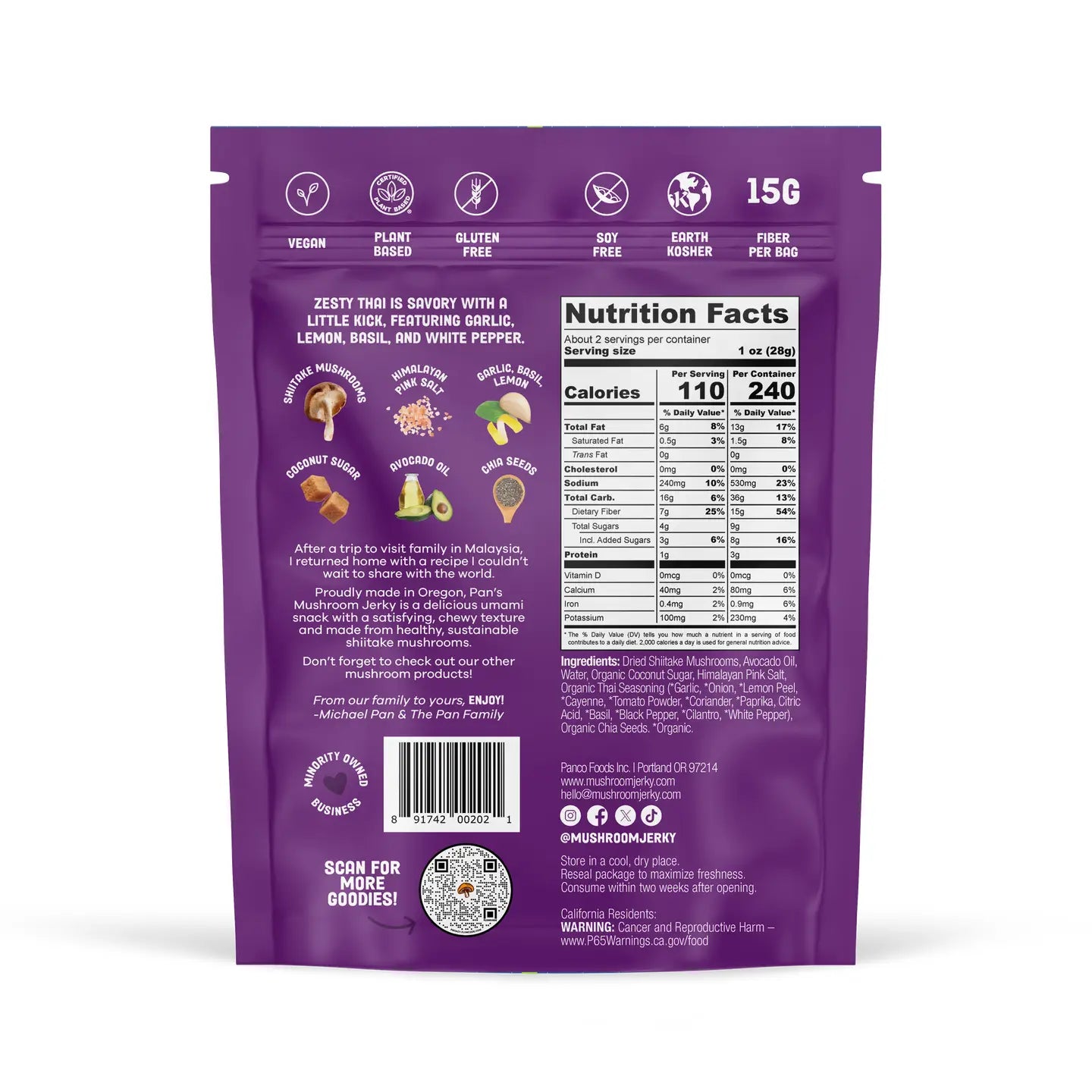 Zesty thai- pans mushroom jerky