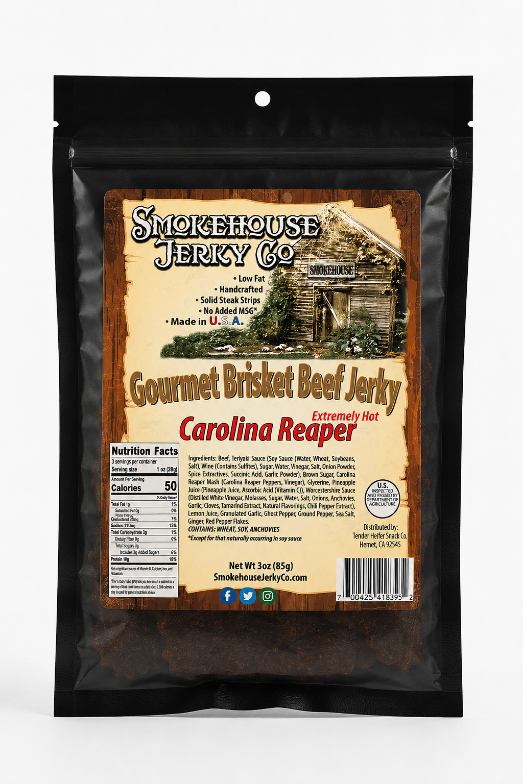 Carolina Reaper (Extremely Hot) Jerky - Smokehouse
