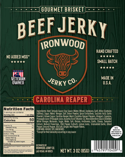 Carolina Reaper (Extremely Hot) Brisket Beef Jerky